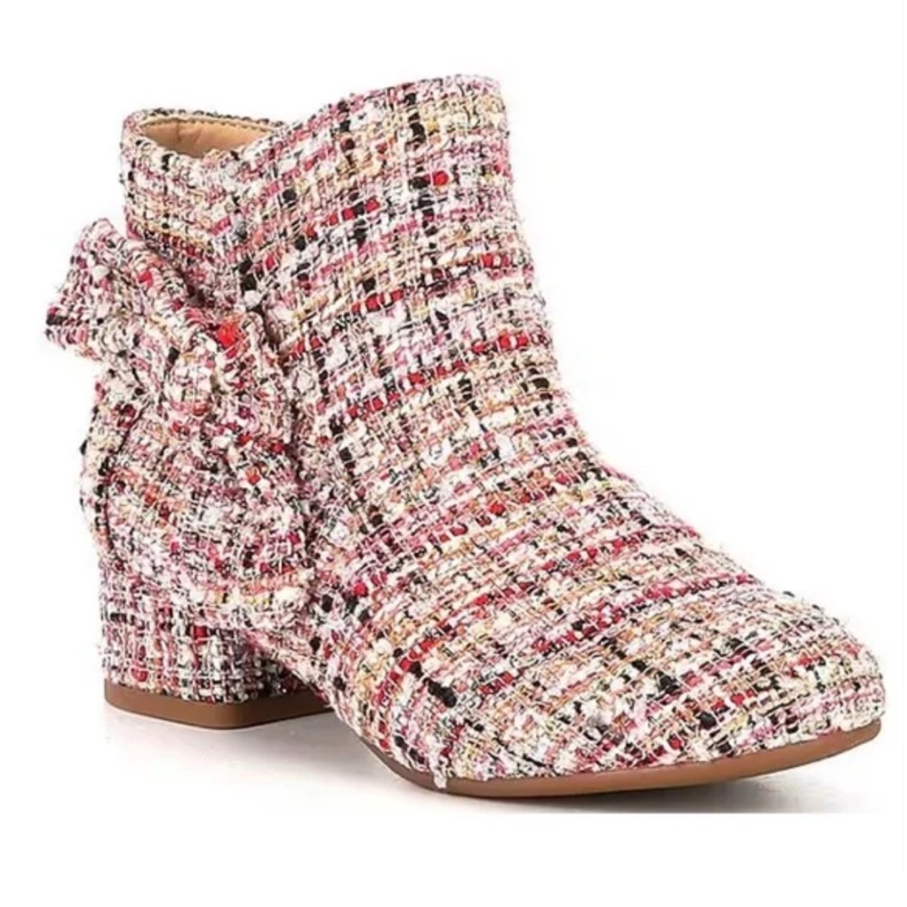 NWOB Little Girls' Savvy Pink Tweed Bow Booties